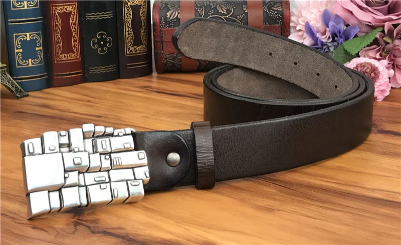 Металлический ремень с пряжками для мужчин, роскошный пояс Ceinture Homme из натуральной кожи, мужские ковбойские джинсы, мужской ремень Riem Wide MBT0590