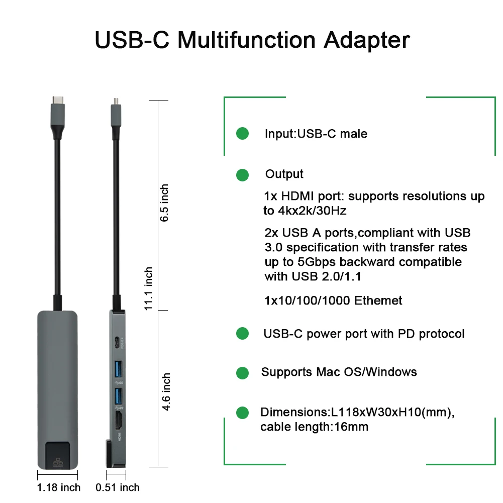 5 в 1 концентратор USB Type C Hdmi PD для Ethernet Gigabit Rj45 Lan адаптер Thunderbolt 3 Macbook Pro зарядное