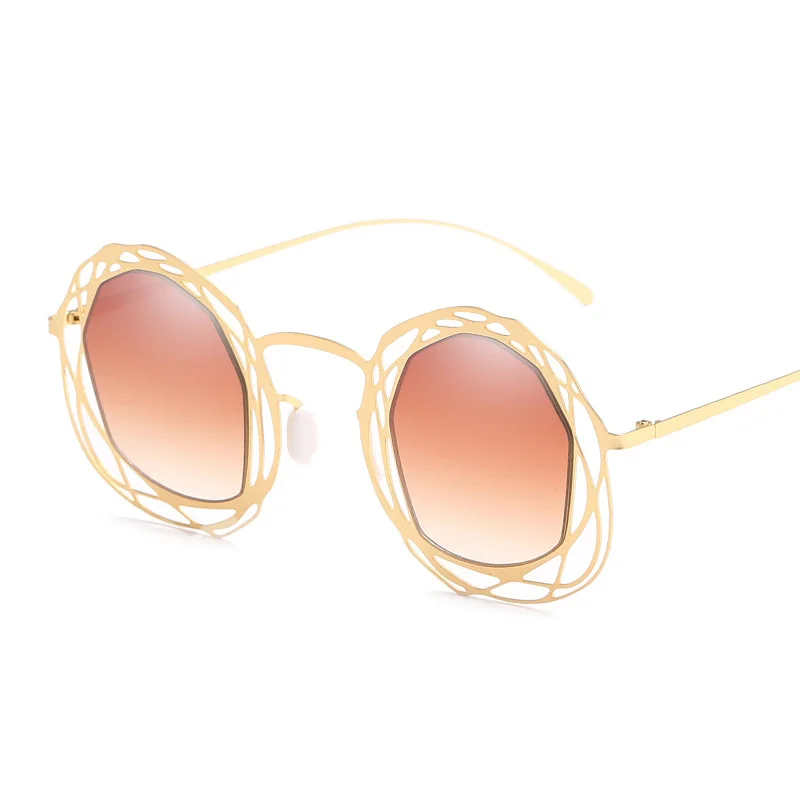 Очки солнцезащитные круглые в металлической оправе с защитой от ультрафиолета