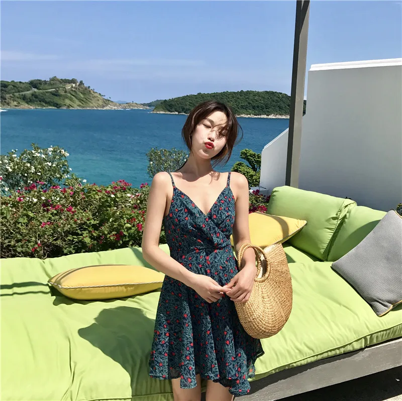 Lychee/сексуальное летнее Повседневное платье без рукавов с цветочным принтом для