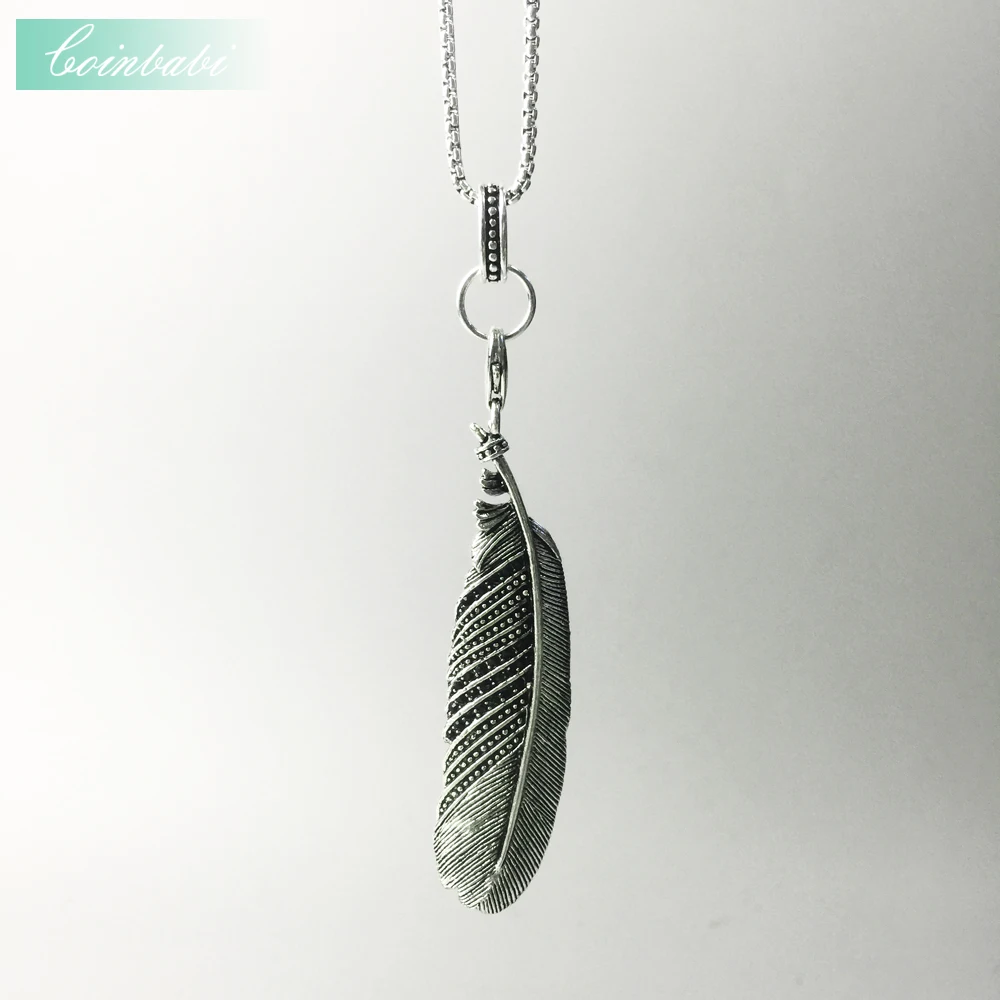 Ожерелье с перьями для женщин и мужчин в европейском стиле сердцем Rebel из серебра