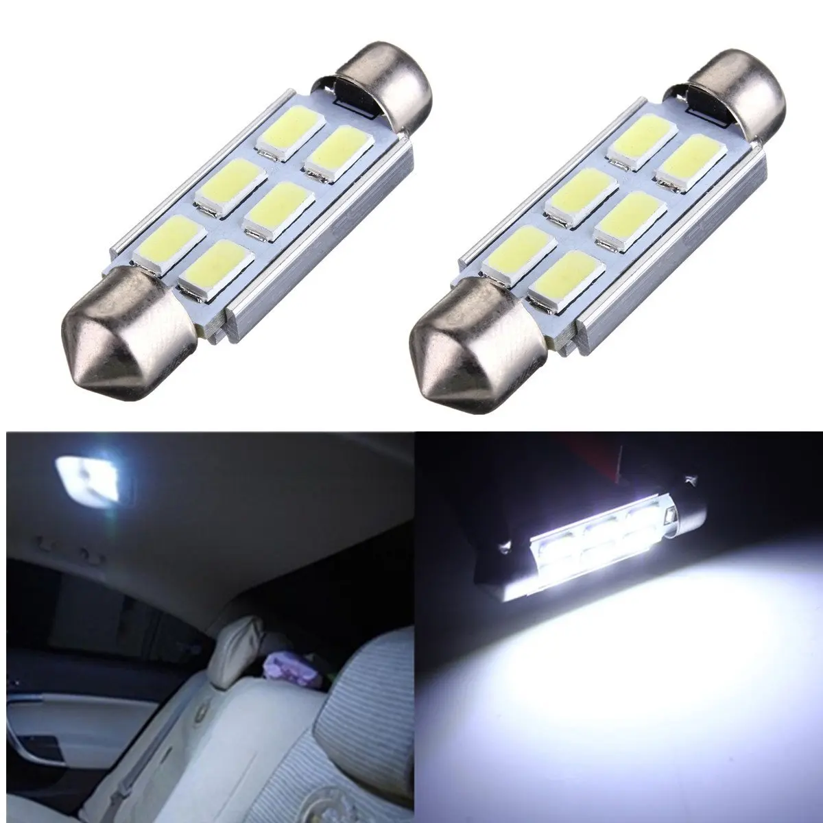2 x белый Canbus 42 мм 5630 SMD 6 LED DC 12 V номерной знак|Передние LED-фары для авто| |