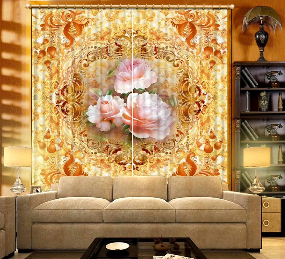 

European style Curtains Jade carving flower Blackout Curtains Living Room kids room Window Curtain 3D Curtains