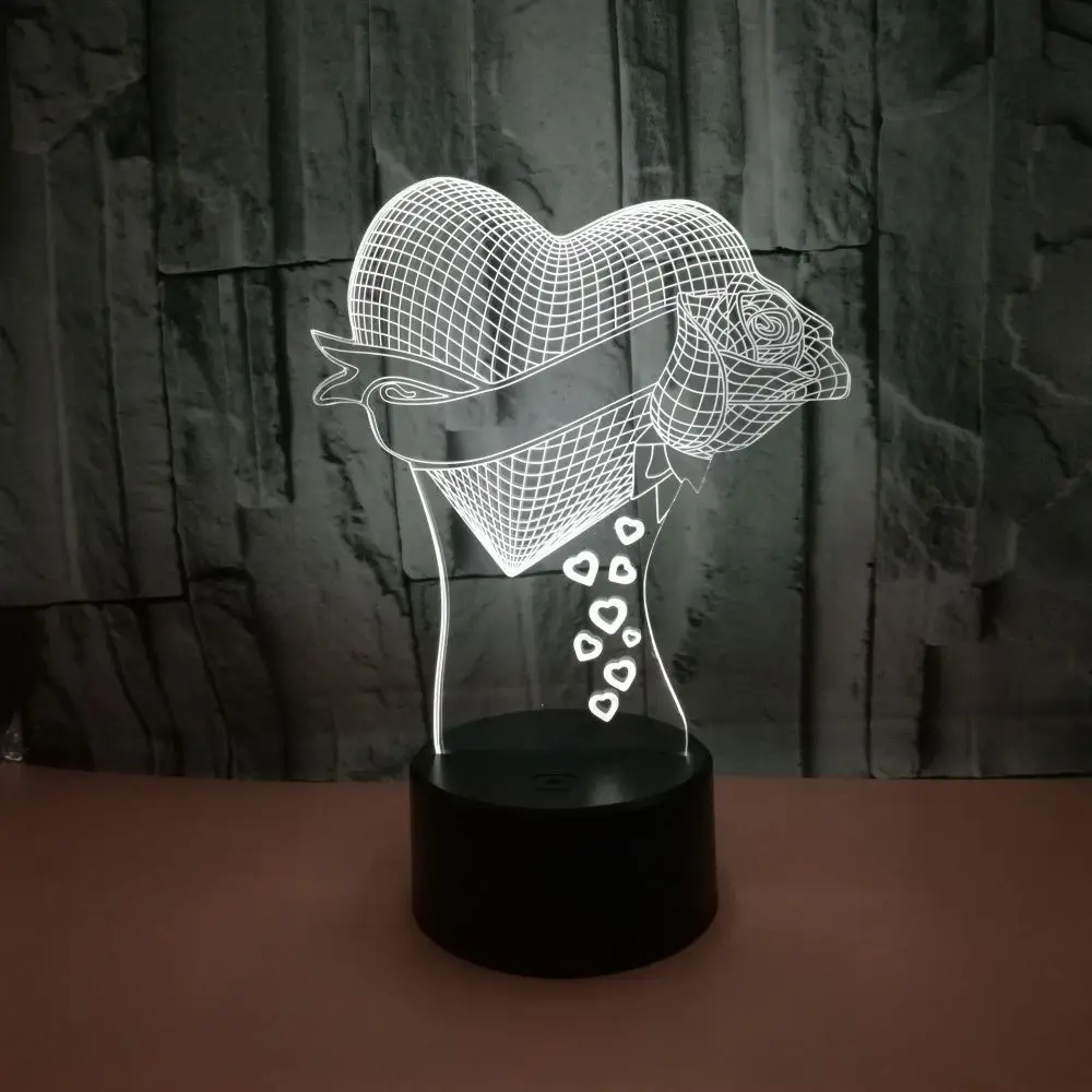 Любящая Роза 3d ночник семь красочное Сенсорное управление Led визуальная
