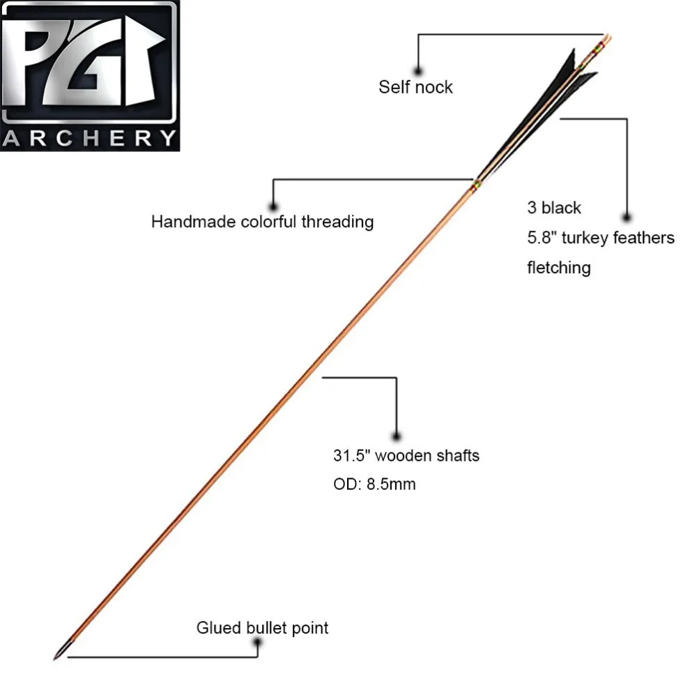 PG1ARCHERY Archery archase Arrows белый щит перо флетчевые деревянные стрелы с полевыми точками