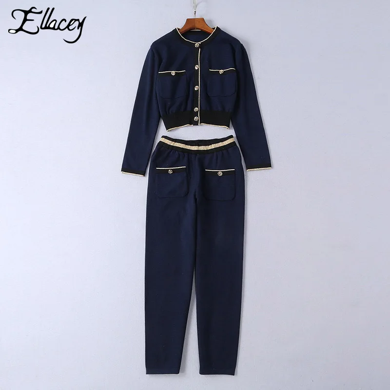 Ellacey подиумный модный костюм в морском стиле женский новый шерстяной вязаный топ