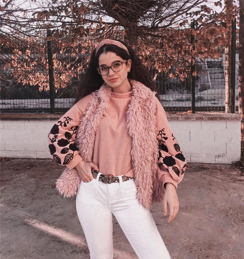 Dotfashion розовый женский пуловер с цветочной вышивкой на плече, повседневный осенний свитер с воротником-хомутом