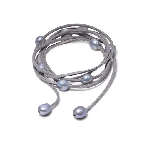 Gray DMCBFP106 9-10 мм БАРОККО жемчужный кожаный браслет, жемчужный браслет, повседневный стиль Летний пляж ювелирные изделия, DIY может быть длинным - Цвет камня: Gray
