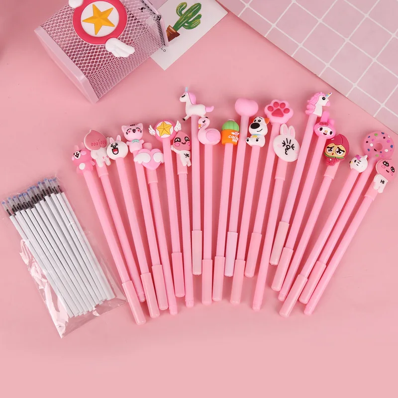 20 шт./компл. Единорог гелевая ручка в виде фламинго кактус caneta Kawaii papelaria для мальчиков и девочек с ультратонким стержнем lapices симпатичные канцелярские принадлежности
