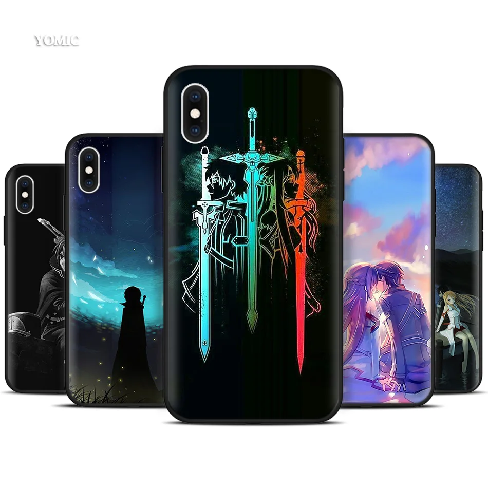 Силиконовый черный чехол для iPhone 11 Pro XR X XS MAX 7 8 6 6S Plus 5 5S SE 5C 7Plus 8Plus Phone Sword Art Online SAO аниме