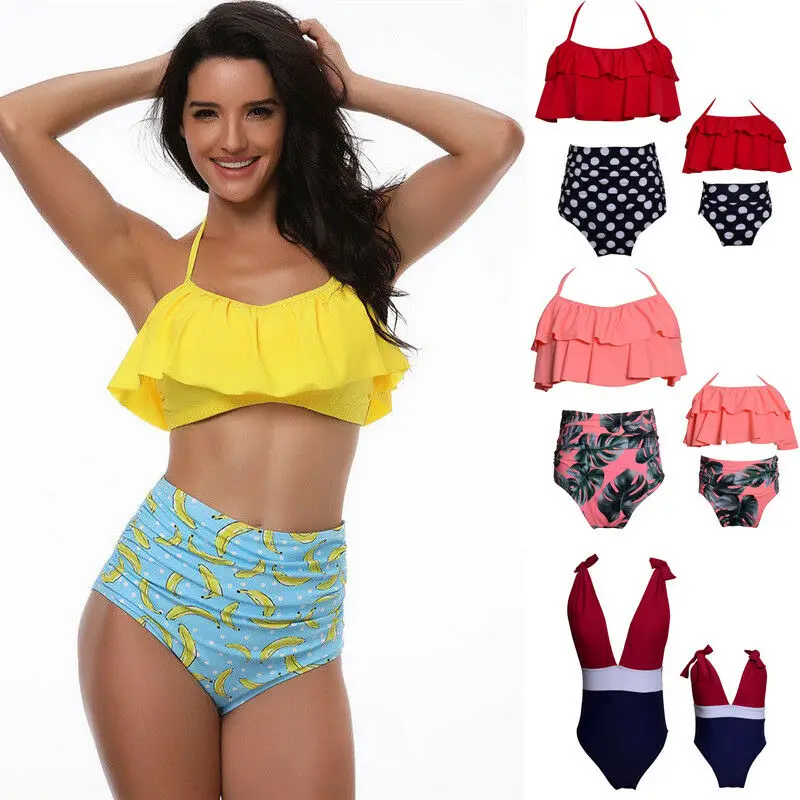 2019 Brand Women High Waist Bikini Push Up Mother Child Swimsuit Bathing Suit Swimwear 2PCS Daughter | Мать и ребенок