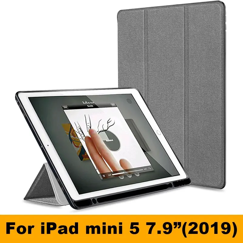 For mini 5 Gray Для нового iPad mini 5 Чехол 7," с карандашом Держатель смарт ткань текстура мягкий силиконовый чехол для iPad mini 1 2 3 4 Funda Capa - Цвет: For mini 5 Gray