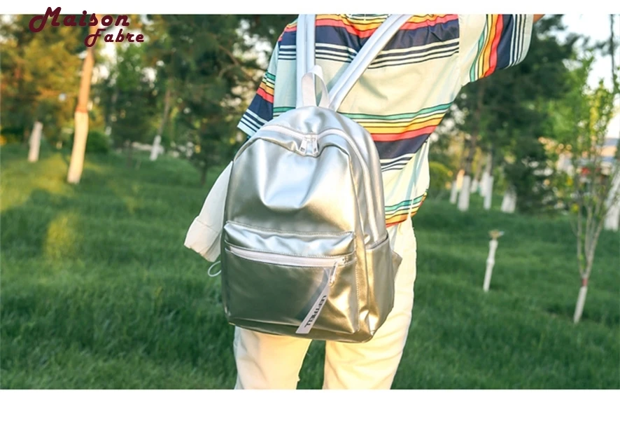 Женский серебряный рюкзак глянцевые рюкзаки для девочек подростков