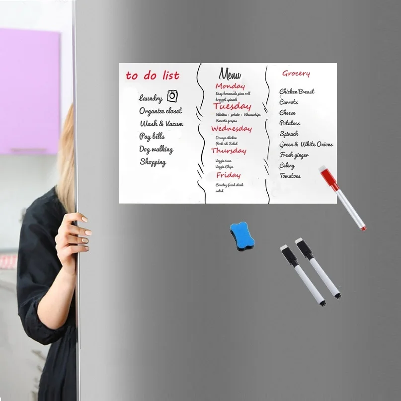 A3 Size Dry Wipe Magnetic Whiteboard for Fridge Magnet Marker Pen Eraser Home Office Kitchen Magnet Flexible Board White Boards