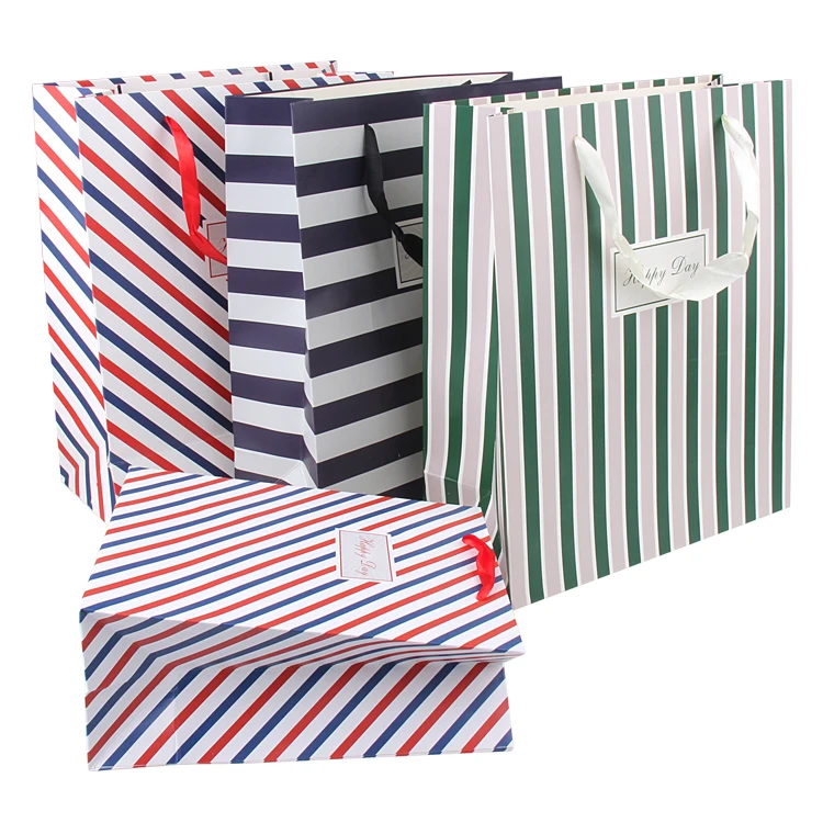 

5pcs Stripe Horizontal Paper Gift Bags 23x18x10cm Middle Size Cloth Candy Chocolate Gift Packing For Fashion Shop Boutiques