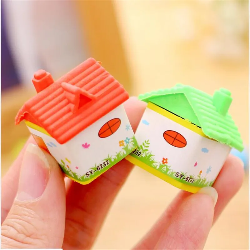

1PCS Korea STATIONERY CUTE 3D House Modeling rubbr Eraser Cute Pupils School Supplies in Eraser for kids student souvenirs