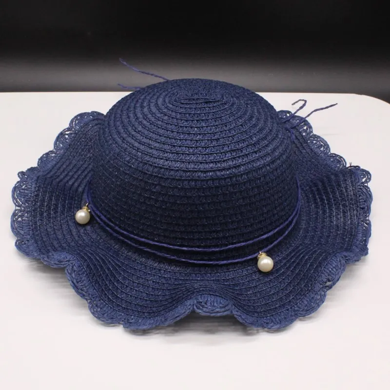 navy Seioum Girls Summer Hats Children Straw Hat For Girls Kids Star Sun Cap Panama Hat Baby Hats Caps Children Beach - Цвет: navy