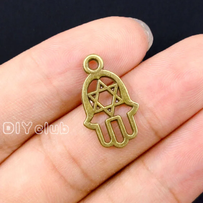 120pcs-Antique серебро/бронза рука Фатимы со звездой из Подвески Давида 2-сторонний 21x12mm