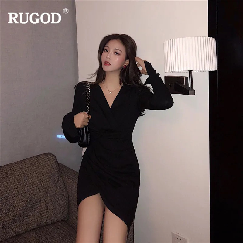 Женское облегающее платье-футляр RUGOD однотонное мини-платье с длинными рукавами