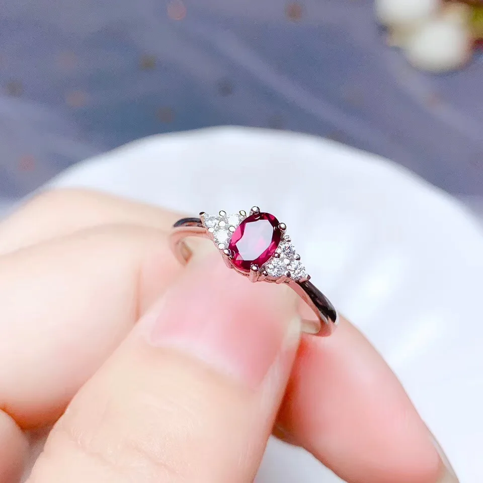 

Genuine Natural Garnet Ring For Women Men Love Gift 925 Silver 6x4mm Beads Red Gemstone Adjustable Ring Fashion Jewelry AAAAA