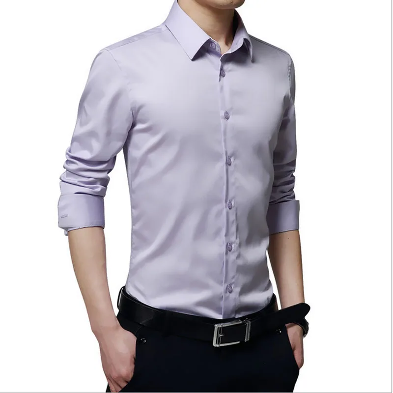 Men's plus size Slim fit shirts 2020 Summer Fashion mercerized cotton long-sleeve dress Men Casual overhemd man | Мужская одежда