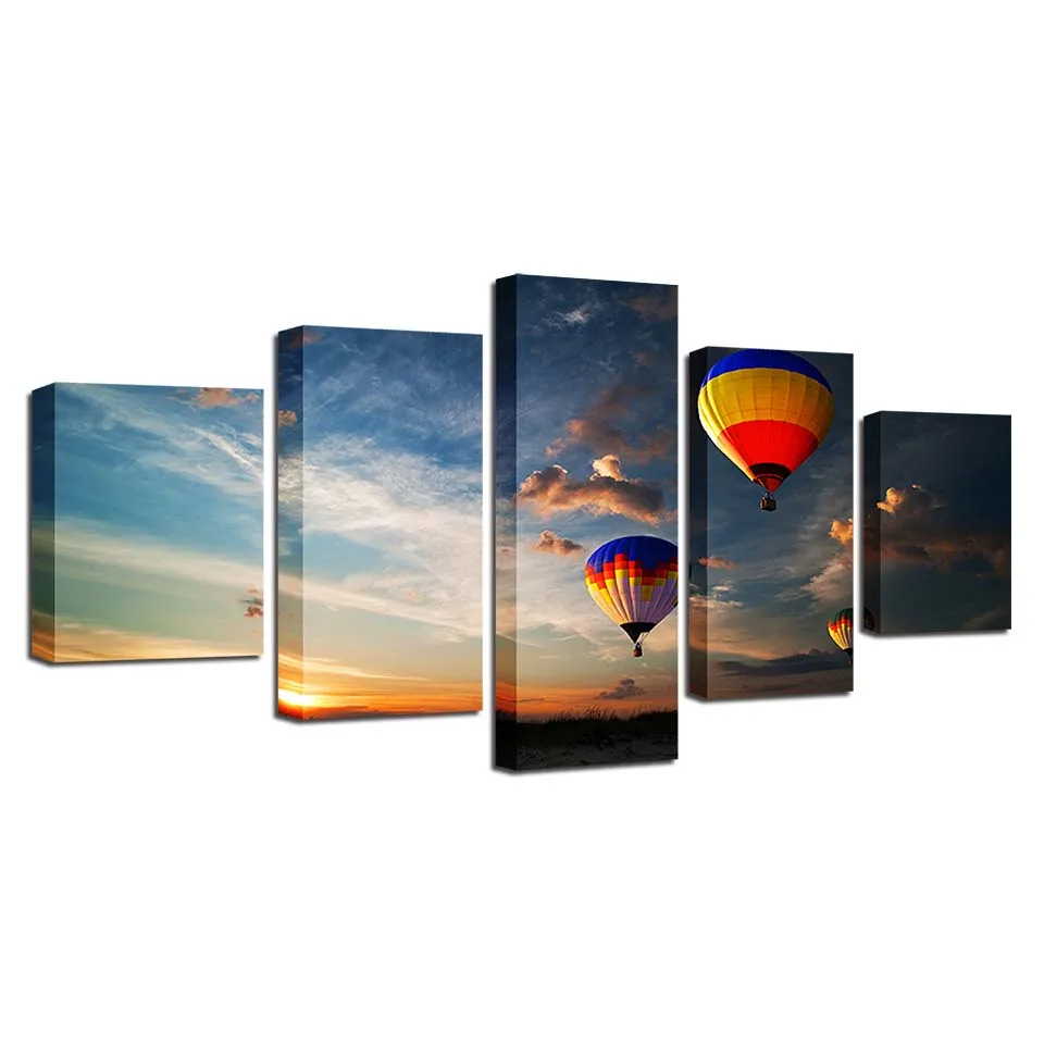 

Sunset Hot Air Balloon Creative 5 Pieces Canvas Printings Painting Home Wall Decor Framed Modern Space Art For Living Room