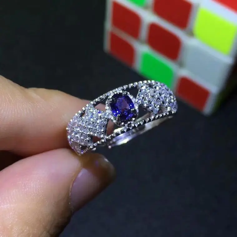 

Seckill Big Discount Sapphire ring Natural Sapphire ring with 925 sterling silver Blue gems Fine jewelry For men or women 4*5mm