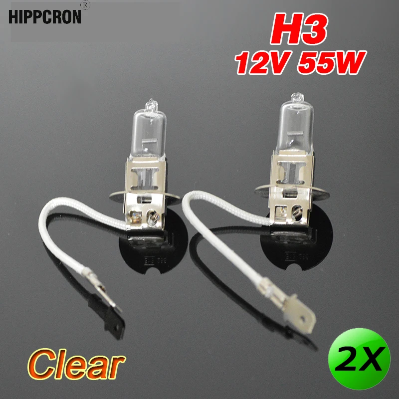 Галогенные лампы Hippcron 2 X H3 прозрачные 12V55W 3800K кварцевые стеклянные Автомобильные