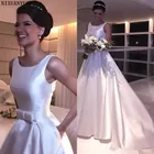 Винтажное атласное свадебное платье, элегантное ТРАПЕЦИЕВИДНОЕ свадебное платье с открытым носком, со шлейфом, свадебное платье с открытой спиной, 2021