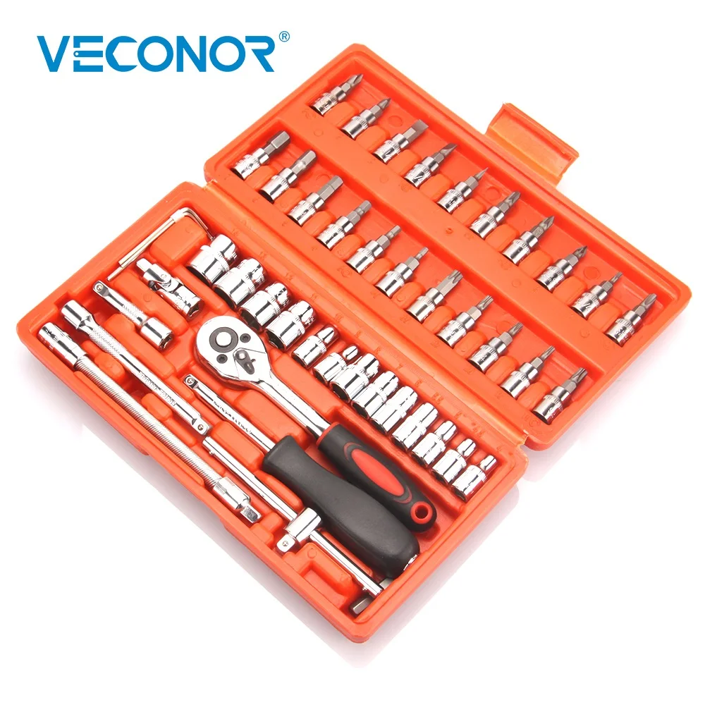 

1/4 Inch Drive Socket Wrench Screwdrivers Keys Set Hand Tools with Blow-Molded Case for Home Improvement Car Repair