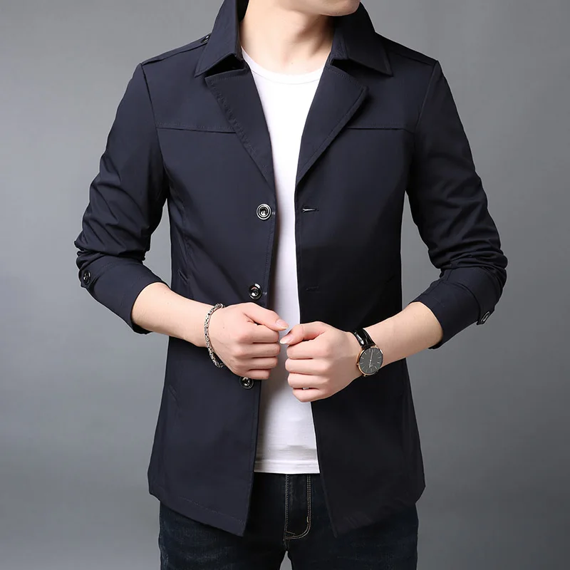 New Fashion Jackets Mens Long Sleeve Outerwear High Street Trend Windbreaker Overcoat Trending Casual Coat Men Clothing - Цвет: Тёмно-синий