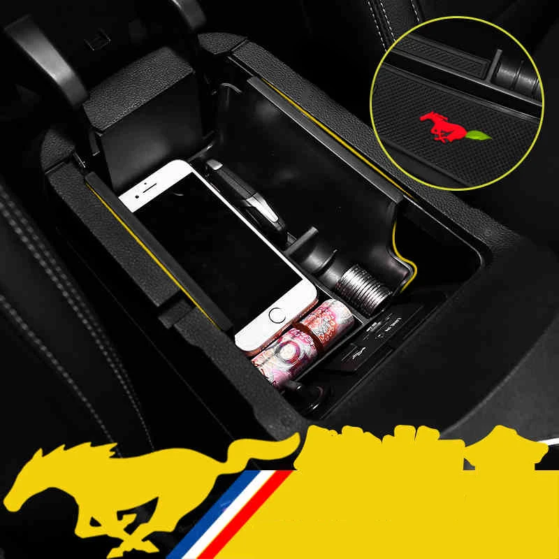 QHCP Car Armrest Box Center Secondary Storage Glove Container Tray Stowing Tidying Clapboard Organize For Ford Mustang 15-20 | Автомобили