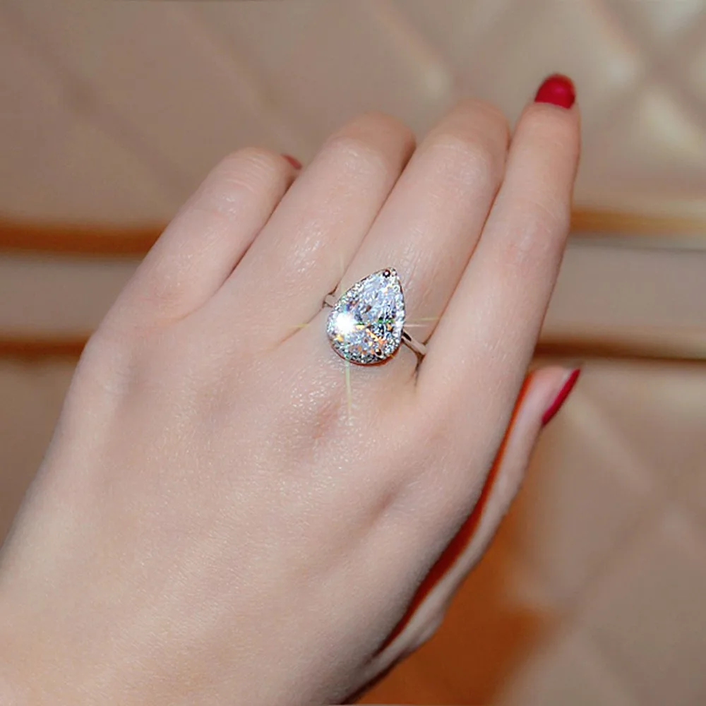 

QYI 925 Solid Silver Pear cut 4 ct Simulated diamond Trendy Engagement Wedding Rings Women Gift Ring Fashion Jewelry