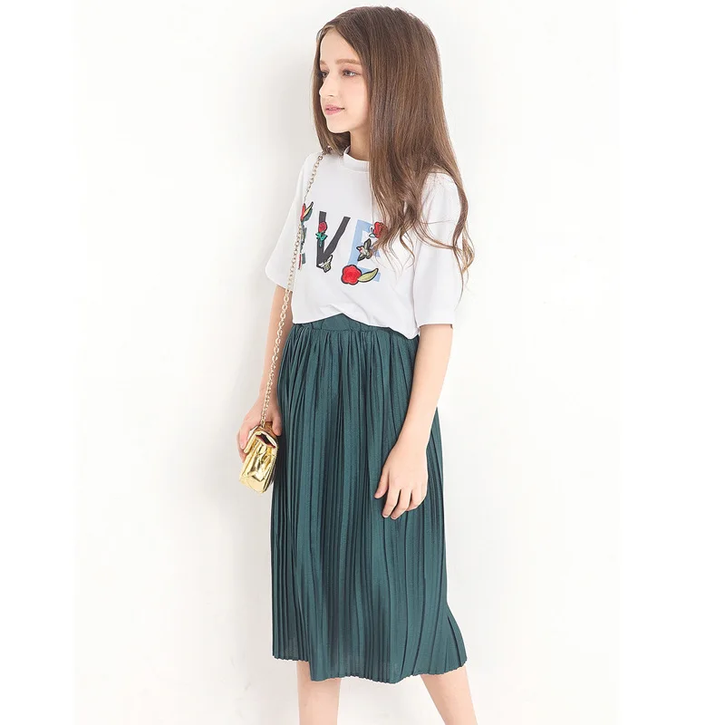 Милый комплект одежды из 2 предметов для девочек футболка + юбка с рюшами топы