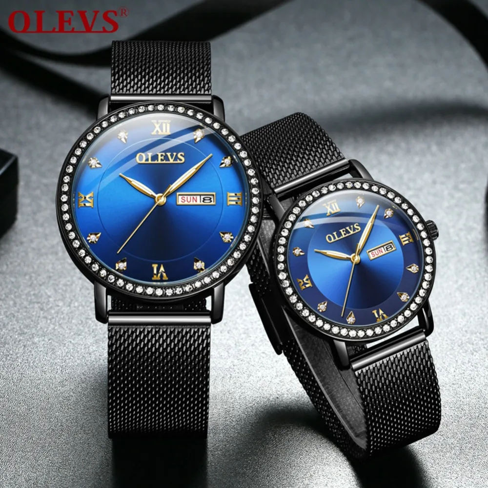 Reloj de pareja Модные кварцевые парные часы Черное женское из нержавеющей стали часы со стразами наручные часы мужские недели любовника подарки