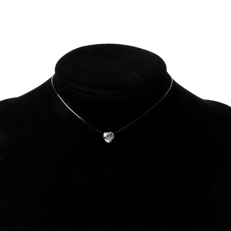 Невидимое сердце кубический цирконий камень кулон ожерелье прозрачная леска