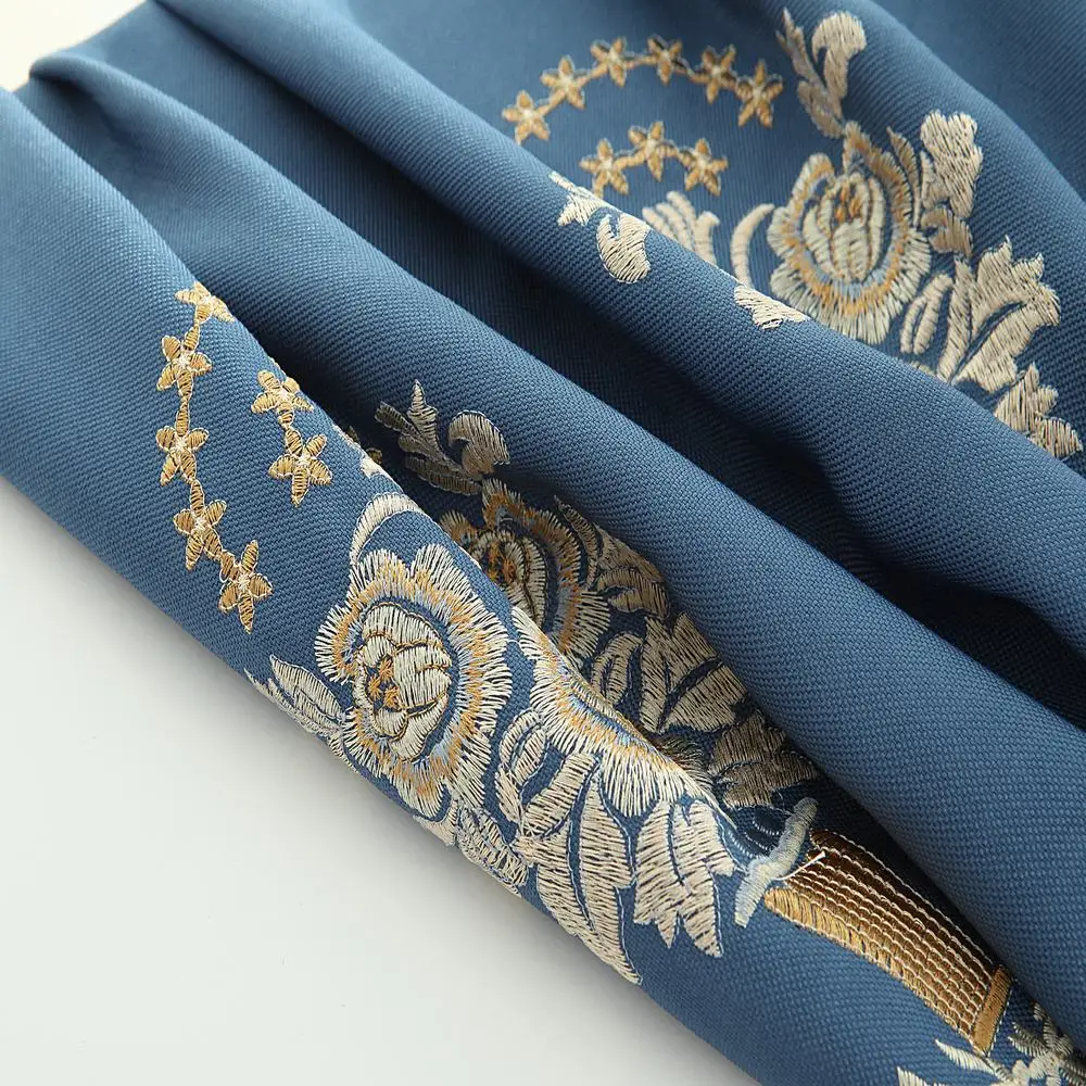 High quality European Window Blackout Curtain for Living Room Bedroom linen embroidered elegant blue 1pcs price free ship | Дом и сад