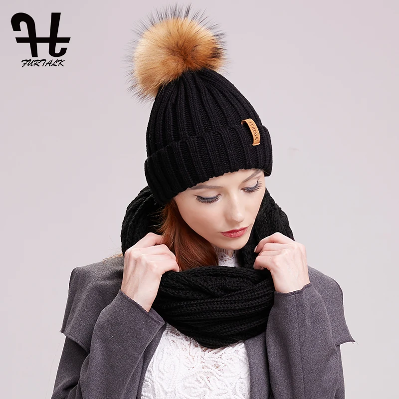 Furtalk женская вязаная зимняя шапка и шарф комплект Pom Beanie шапки Вязание