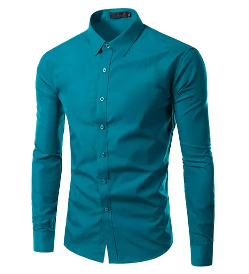Модная брендовая мужская деловая рубашка с длинным рукавом Camisa Masculina мужская одежда повседневные платья рубашки сплошной цвет рабочая одежда для мужчин - Цвет: Athen Blue