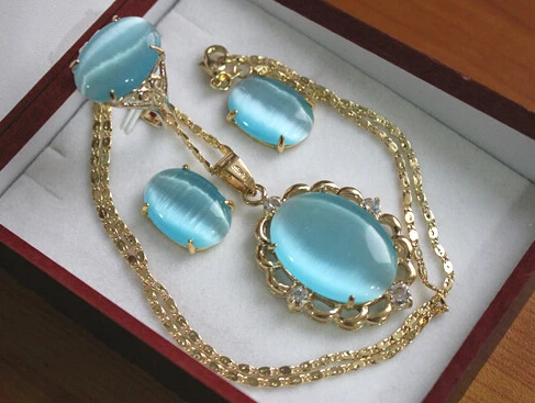 LL&lt&lt&ltwholesale elegant Inlay sky blue opal pendant necklace earring &amp ring jewelry set | Украшения и аксессуары