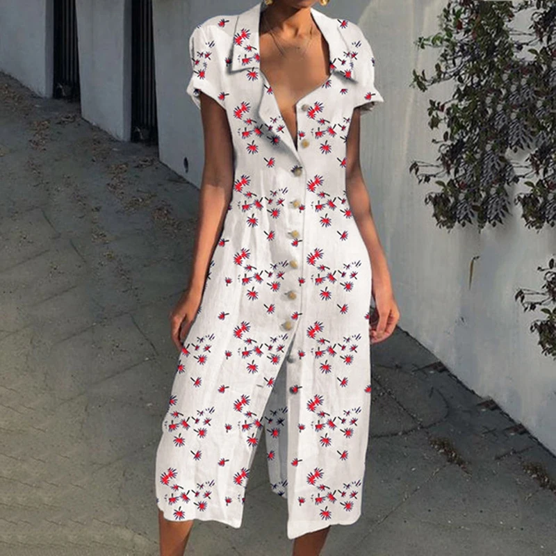 Летний комбинезон с принтом в стиле бохо Свободный коротким рукавом и v образным