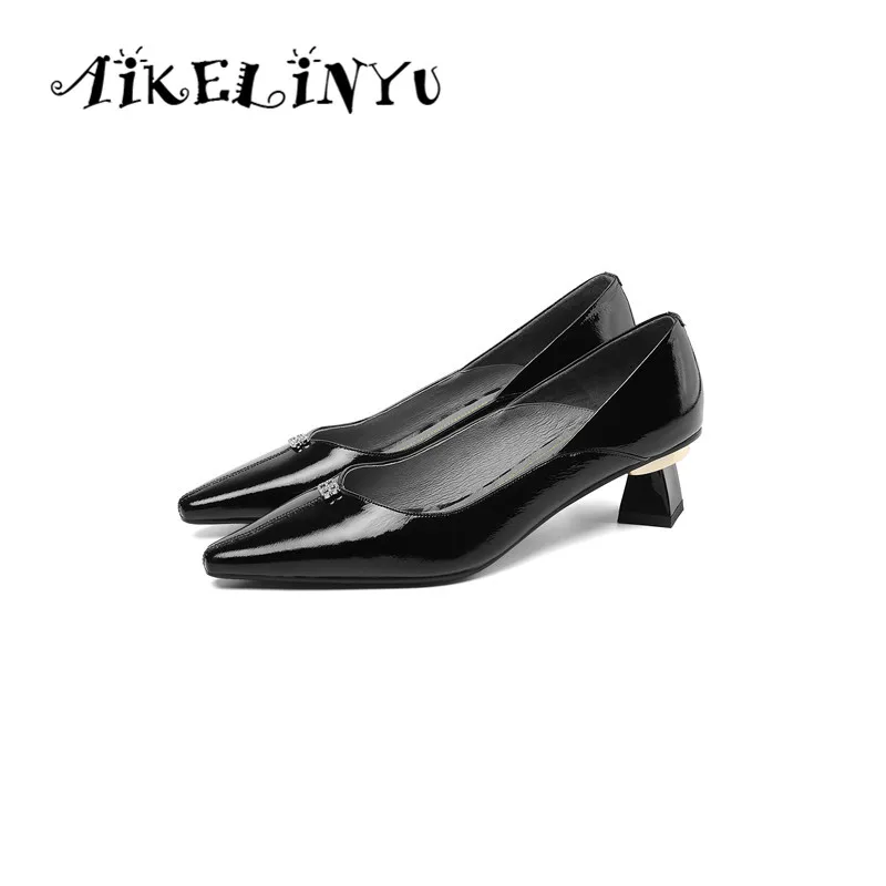 AIKELINYU/весенние туфли-лодочки; туфли из натуральной кожи на квадратном каблуке с острым носком; элегантные офисные женские туфли-лодочки с крахмальным корнем лотоса; женская обувь для вечеринок