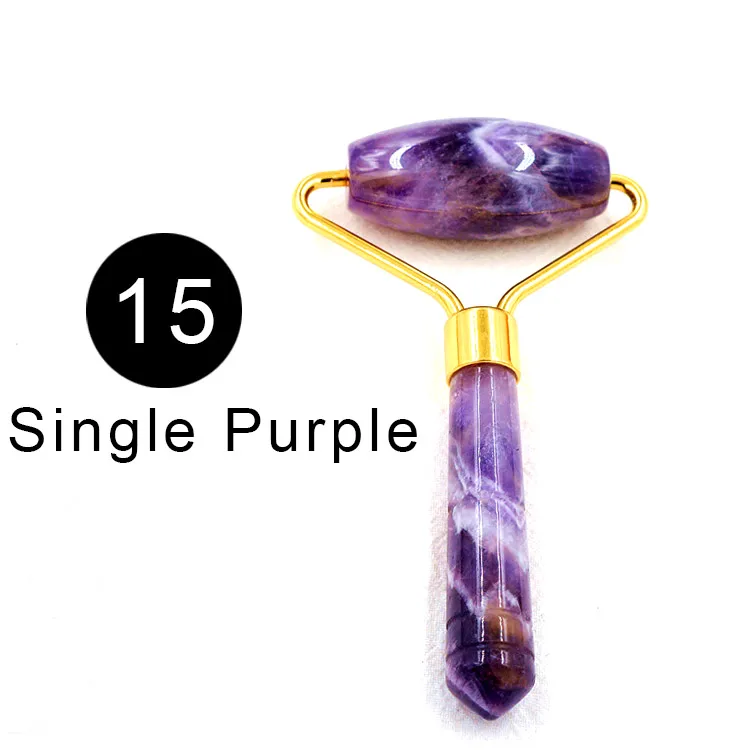 15 Single Purple Натуральный одиночный нефритовый ролик розовый массаж скребком гуаша пластина Тонкий Массажер для уход за кожей лица и тела Драгоценный камень набор подарок для влюбленных - Цвет: 15 Single Purple