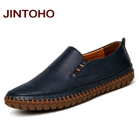 Jintoho/большой Размеры Мужские туфли из натуральной кожи слипоны черная обувь из натуральной кожи мокасины мужские мокасины итальянские дизайнерские туфли