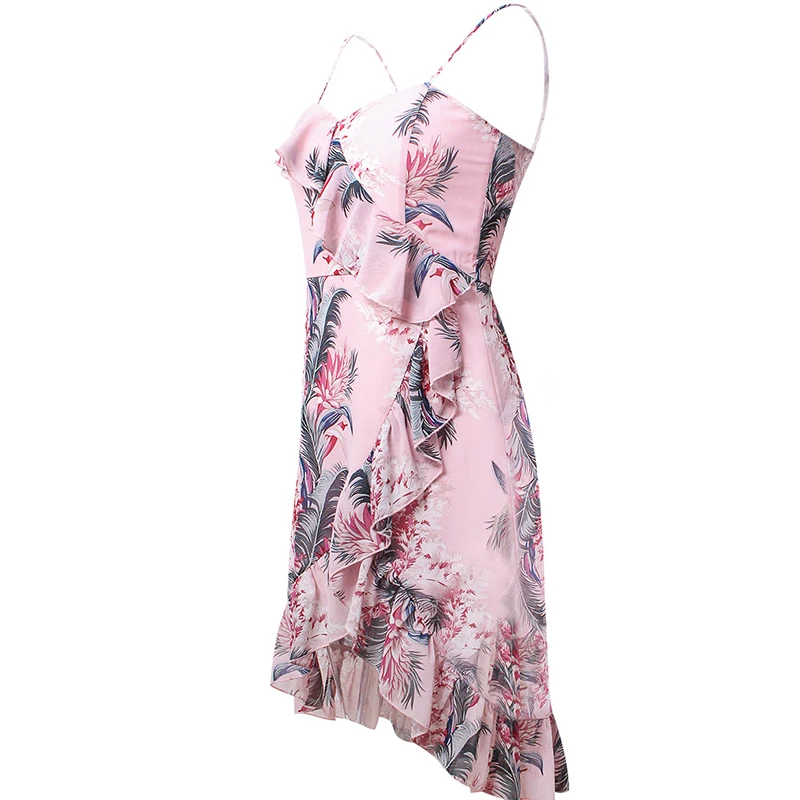 Летние платья для Для женщин 2018 Мода Цветочный принт рюшами Короткое платье Boho