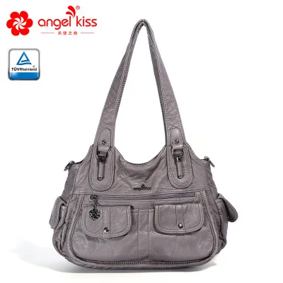 Angelkiss модная женская сумка на плечо из искусственной кожи с эффектом потертости, вместительная Повседневная стильная женская сумка с бесплатным подарком - Цвет: grey