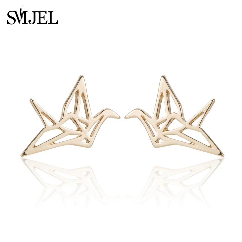 Женские серьги пусеты SMJEL элегантные в виде птиц и животных|origami crane earrings|animal stud