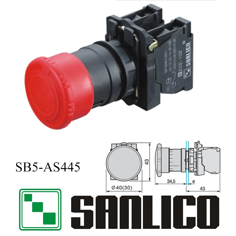 Водонепроницаемый аварийный стоп переключатель с грибной головкой кнопочный SB5