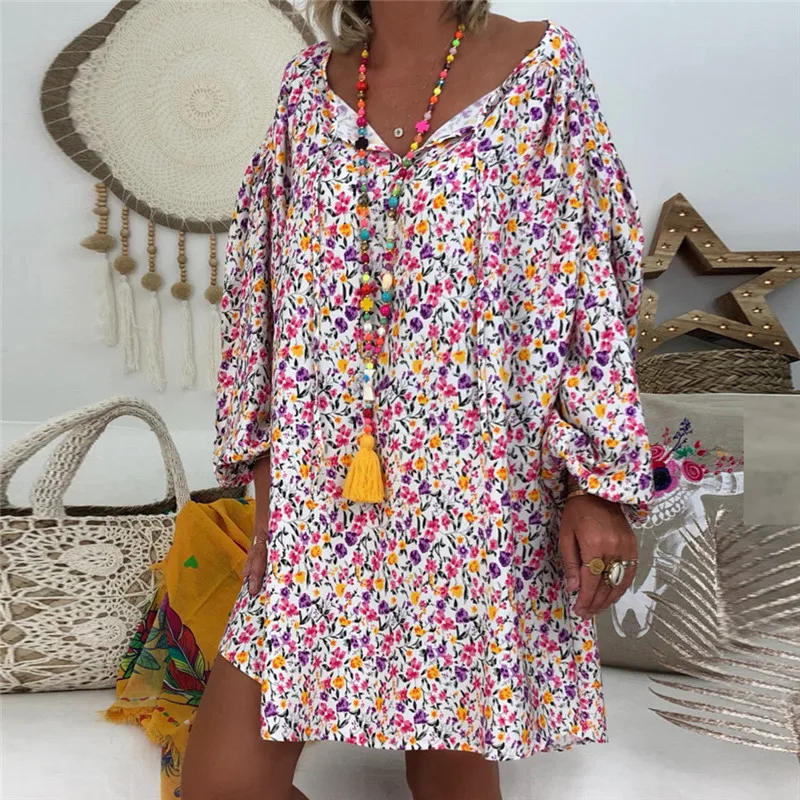JAYCOSIN 2019 Women Spring Autumn Dress Plus Size Lady Print Three Quarter Sleeve Mini New Casual Loose jun5#4 | Женская одежда