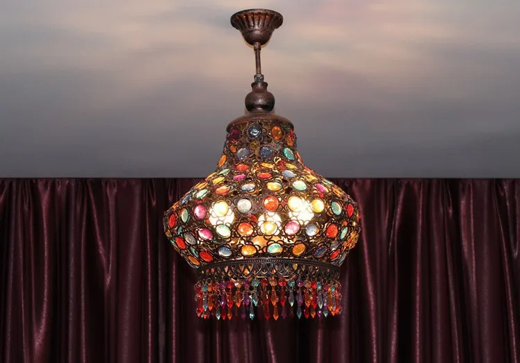 Винтажный богемный Хрустальный латунный бронзовый светодиодный фонарь